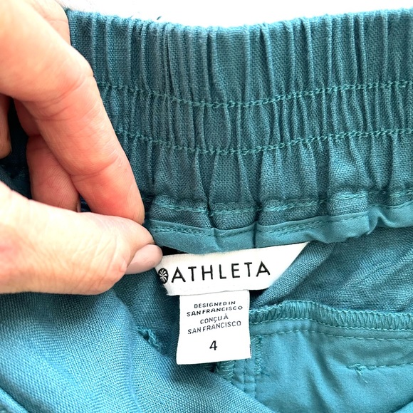 Athleta Playa Linen Borealis Green Wide Leg Crop Pants - Picture 6 of 14